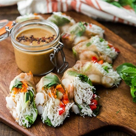 Grilled Shrimp Vietnamese Spring Rolls with Spicy Peanut Sauce Grilled Shrimp Vietnamese Spring Rolls with Spicy Peanut Sauce